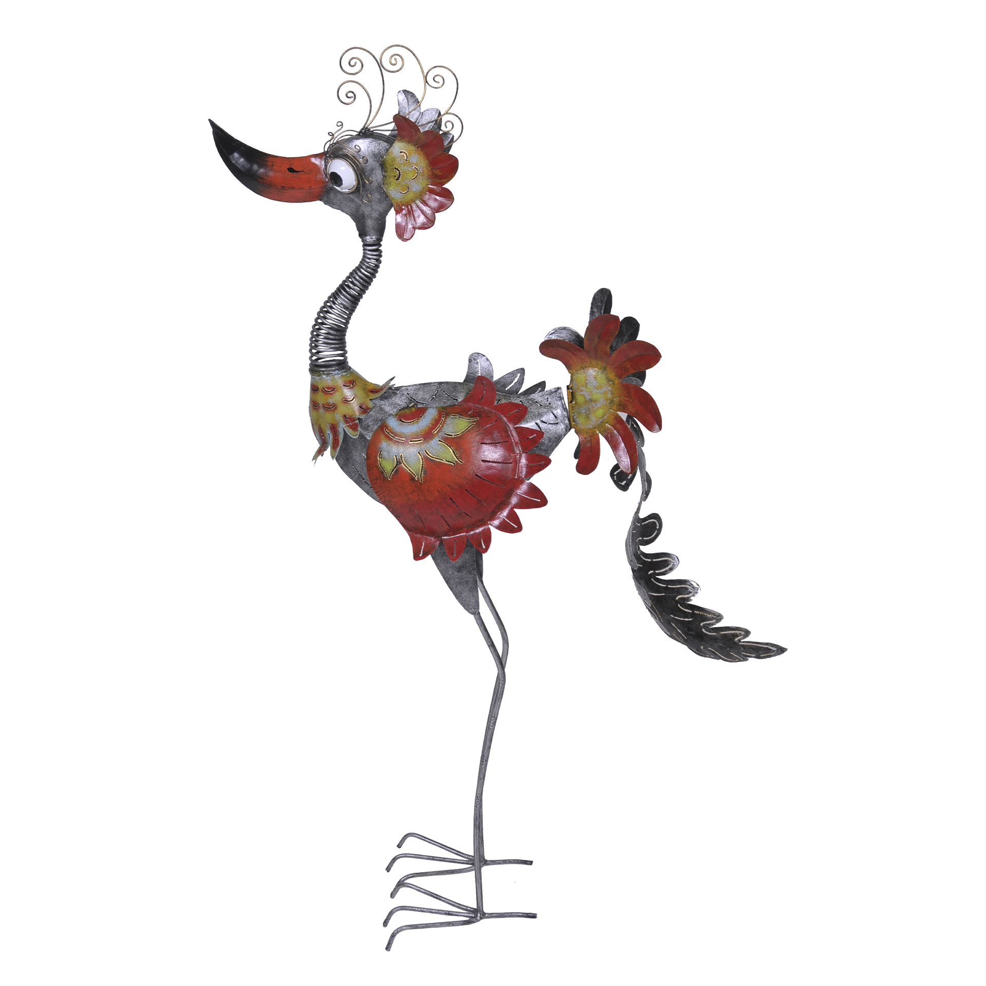 Gartenfigur Vogel 'Anton' schwarz-silber-rot