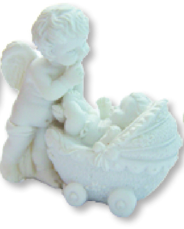 Engel mit Kinderwagen - Baby strampelnd, Höhe 5cm