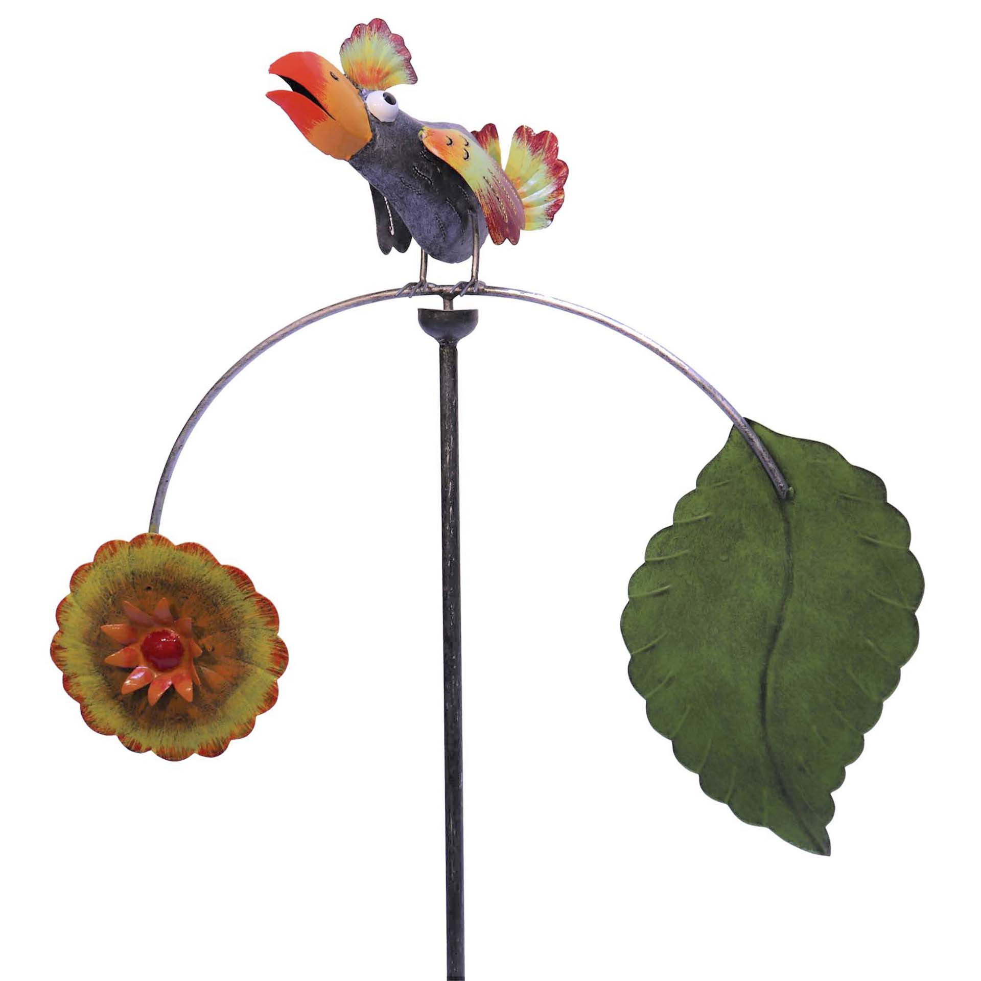 Gartenpendel Vogel Blume Blatt Metallfigur Gartendeko handgearbeitet Unikat