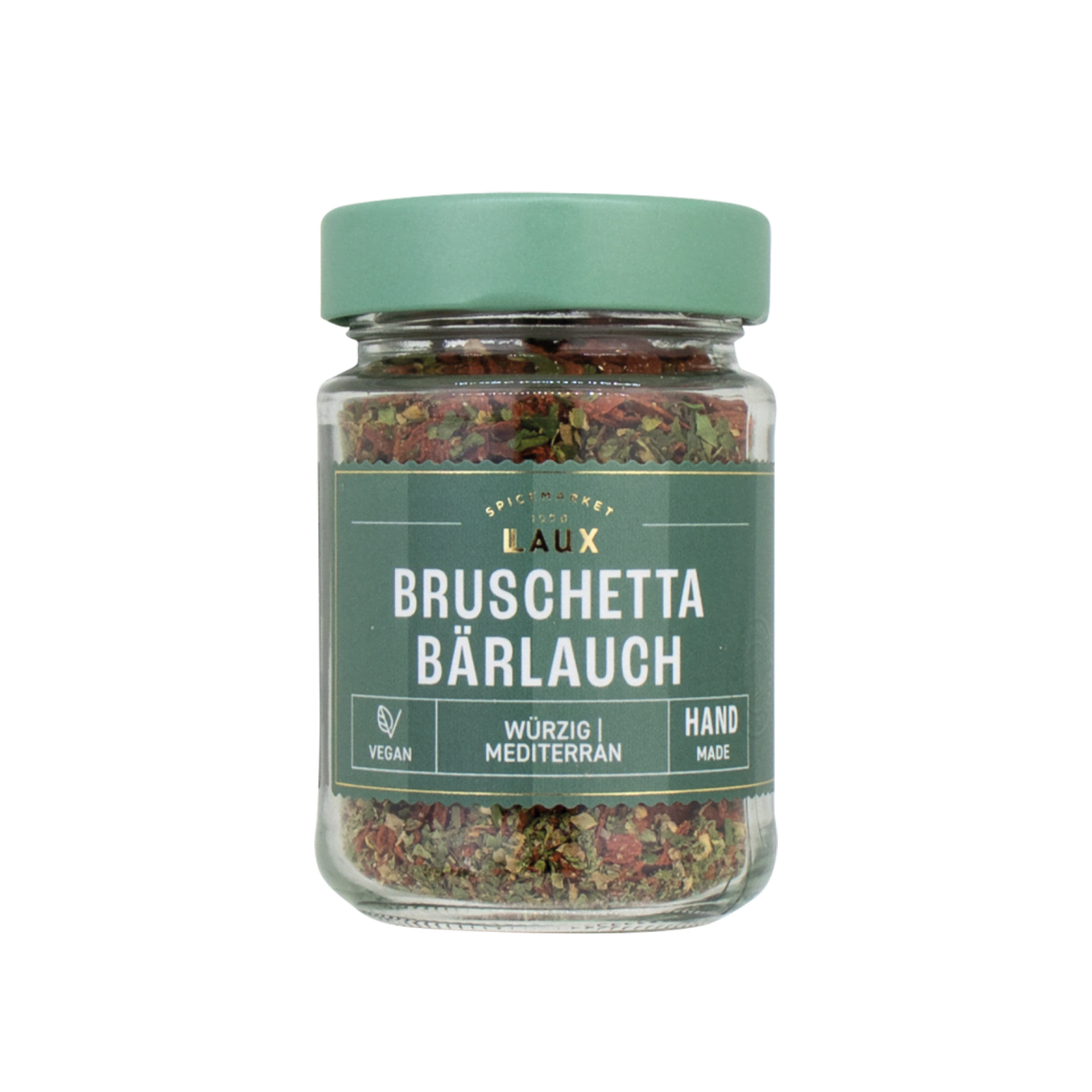 Gewürzmischung Bruschetta Bärlauch im Schraubglas mit grünem Deckel