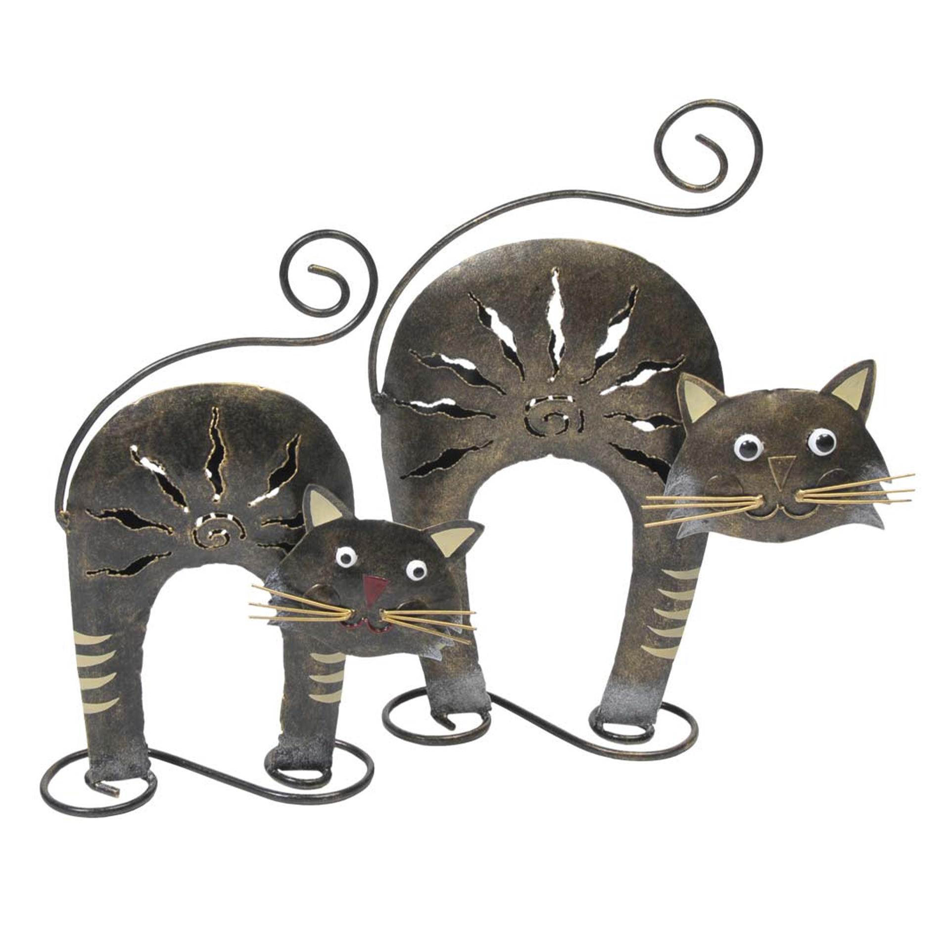 Metallfigur Katze stehend schwarz-gold