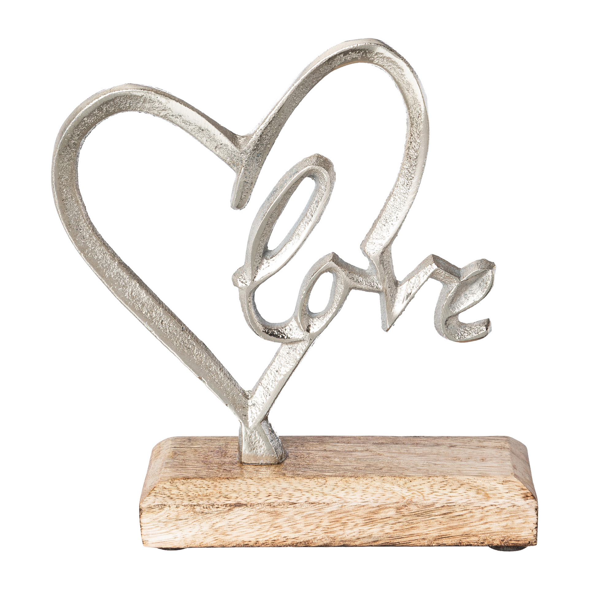 Herz mit Schrift Love auf Holzbase