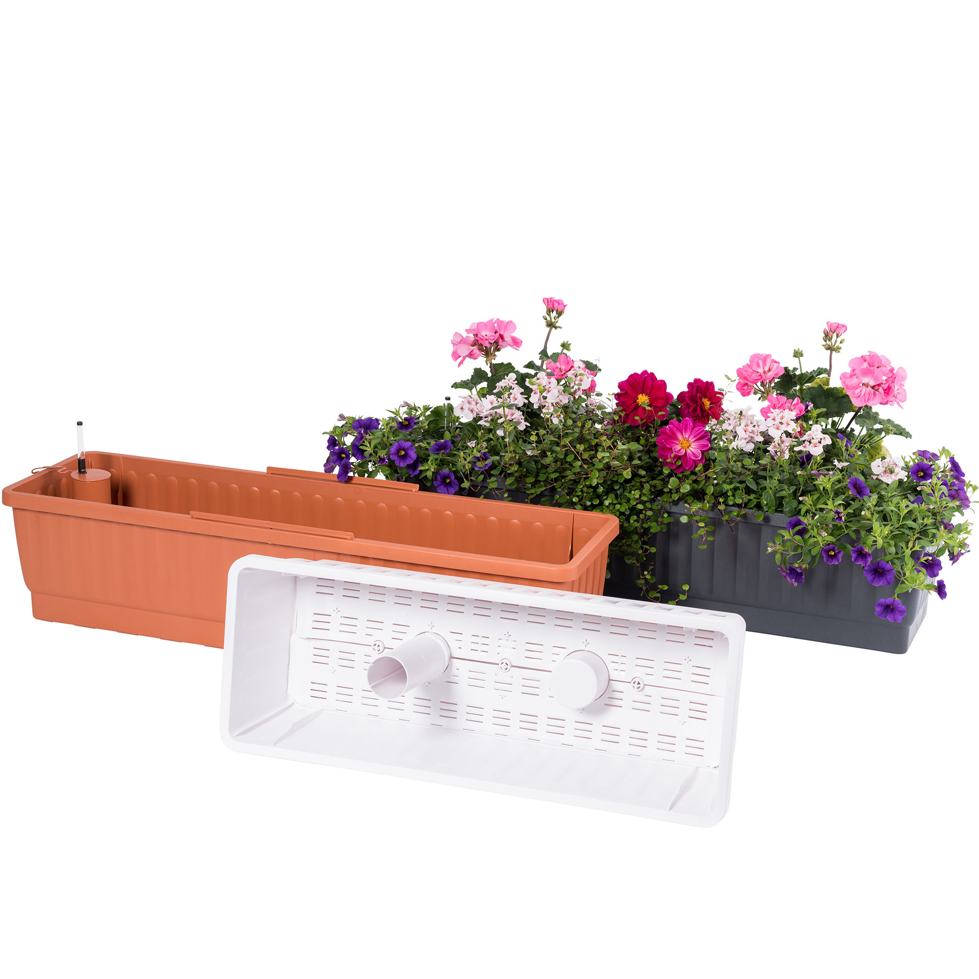 Details about   Blumenkasten mit Wasserspeicher Blumentopf Balkonkasten Bewässerung terracotta 