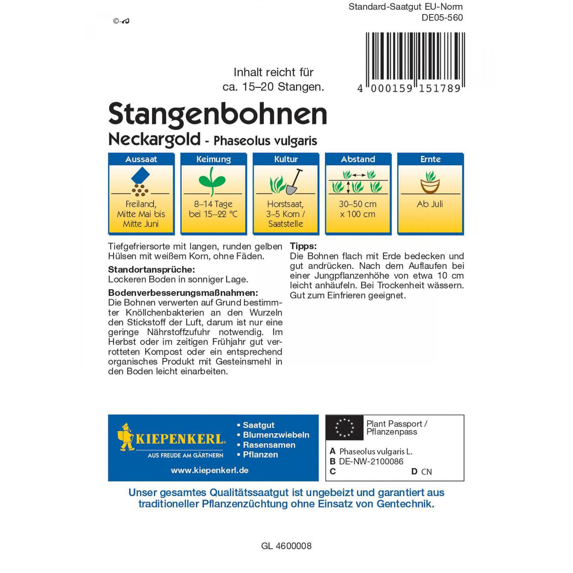Stangenbohnen Neckargold Saatgut